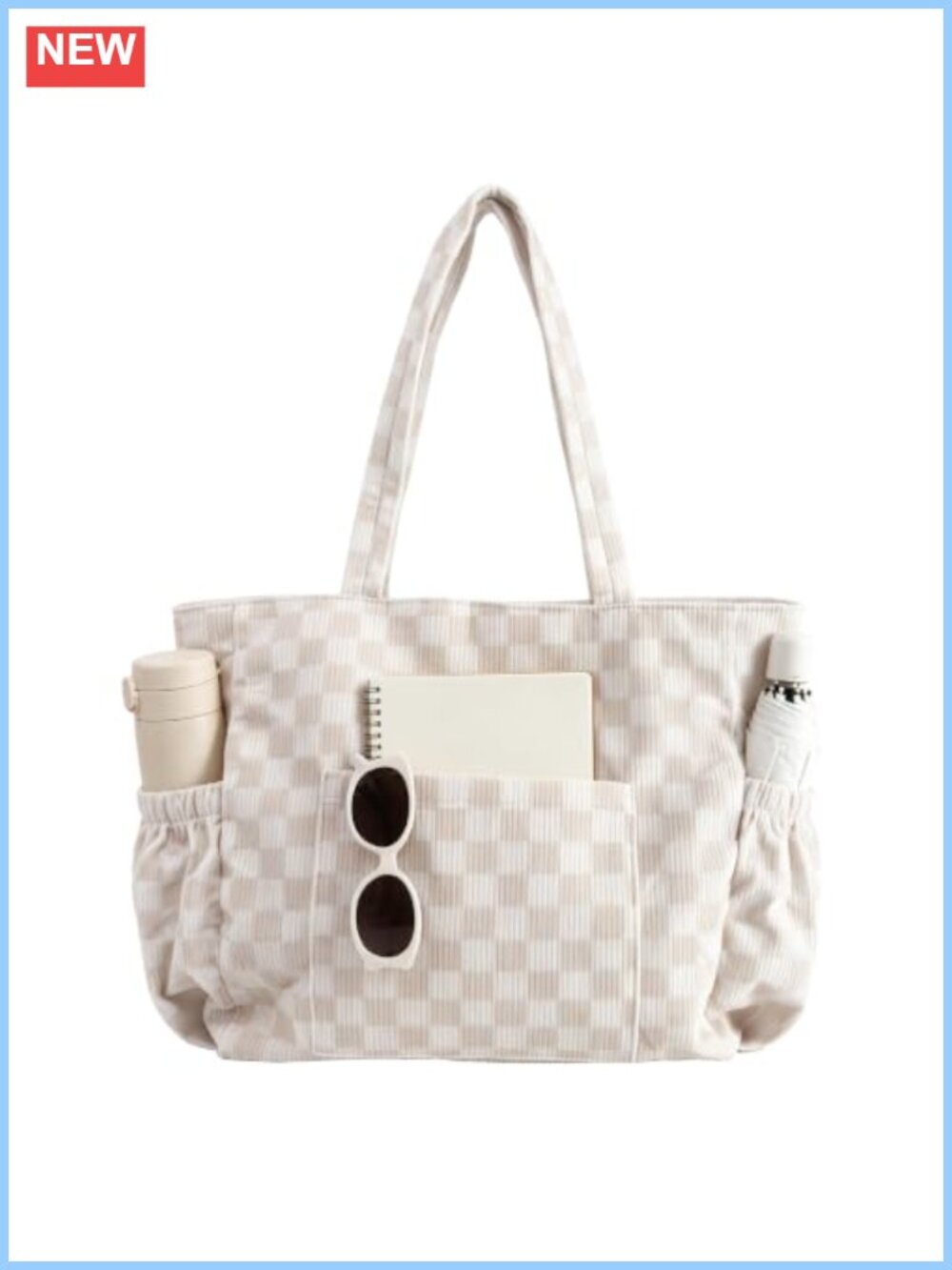 Corduroy Tote Bag Multi-Pocket Work Handbag with Zipper Women